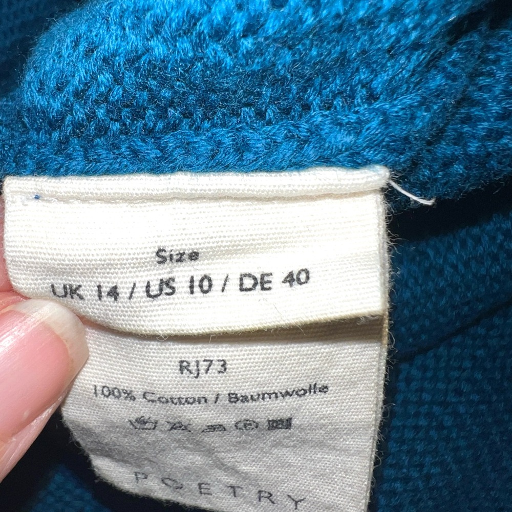 POETRY Crochet Stitch Sleeveless Sweater Boxy Teal Cotton Sz 10 - Picture 14 of 14